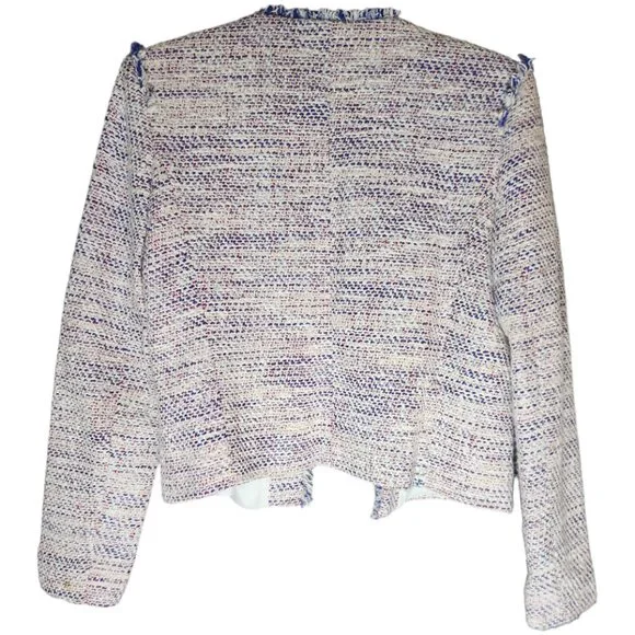 Sandro Paris Tweed Patches Tricolor Cardigan Blazer JacketPatriotic colorway